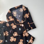 ست بلوز و شلوارک راحتی موسلین طرح تدی مشکی - Image 4